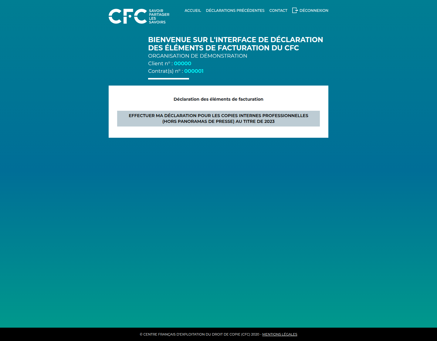Interface CFC de démonstration : accueil