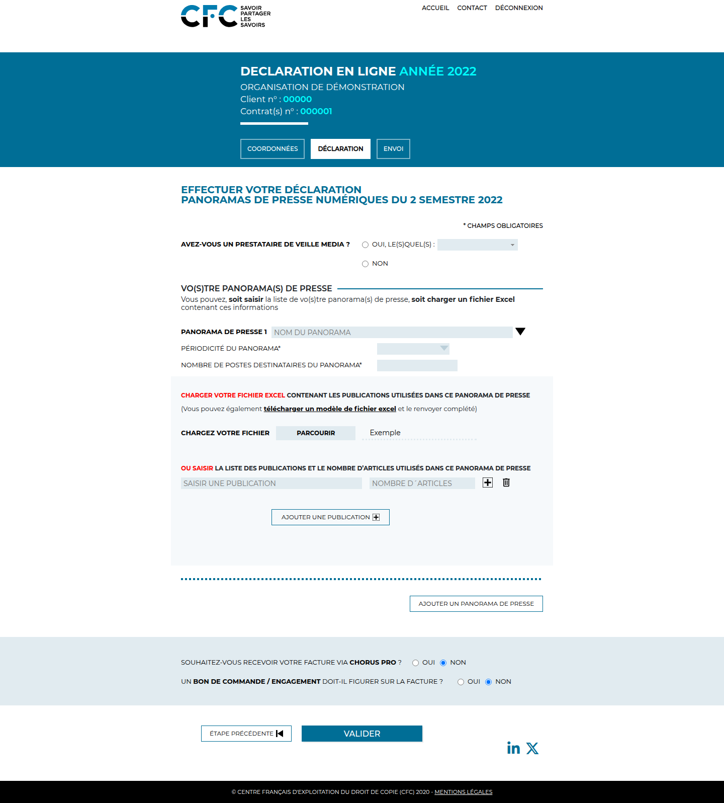 Interface CFC de démonstration : panorama de presse numérique