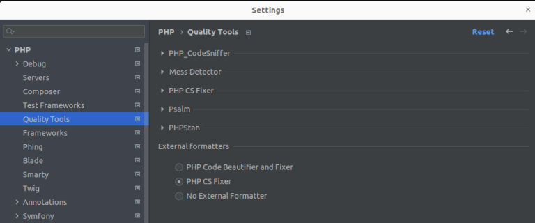 PHPSTORM Configuration des ‘Quality tools’ dans une image Docker